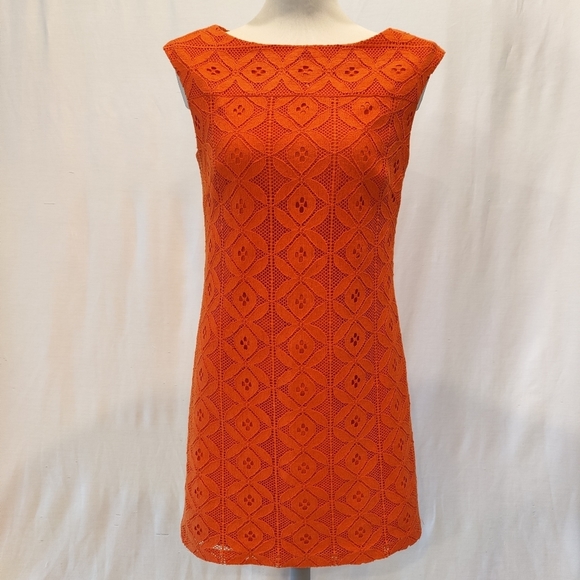 Trina Turk Almost Paradise Bright Orange Lace Mini Dress - Picture 1 of 8